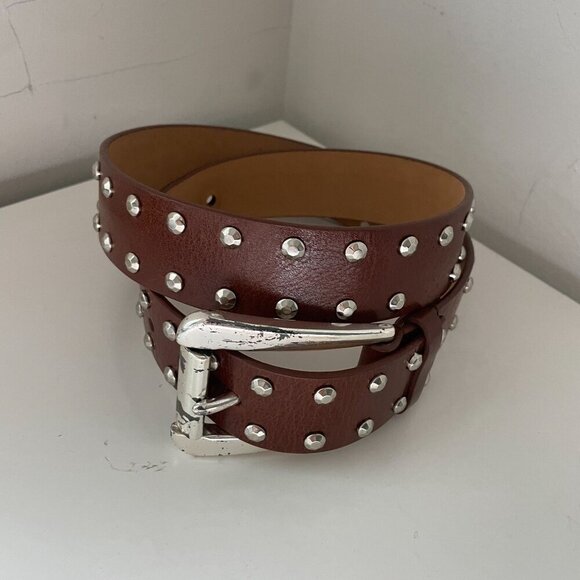 Michael Kors Leather Rica Studded Belt Women's Size Medium Dark Brown Western - Picture 2 of 9